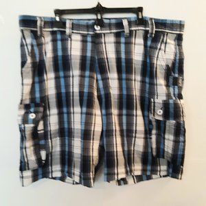 Foundry Young Mens Blue Plaid Cargo Dress Shorts Size 46